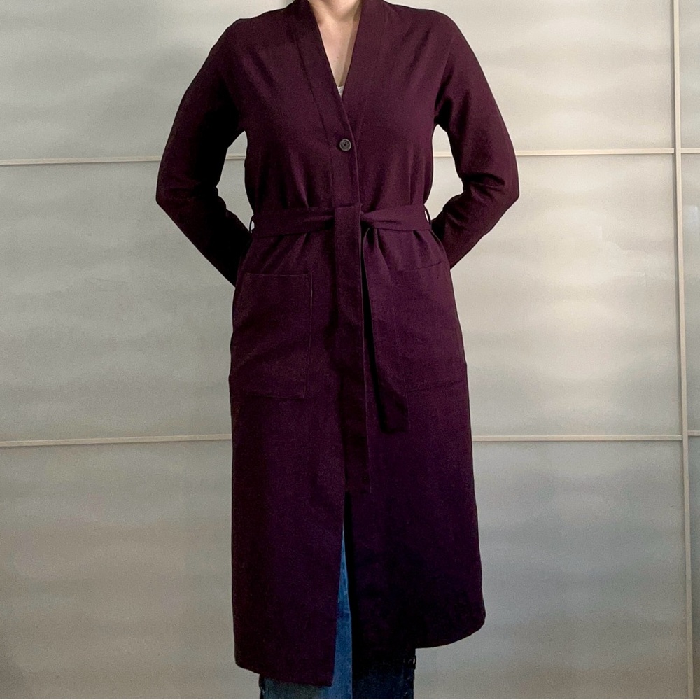 Kit and Ace Longline Belted Cardigan in Burgundy